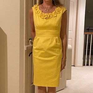 Elegant yellow ruffled neckline dress size 12